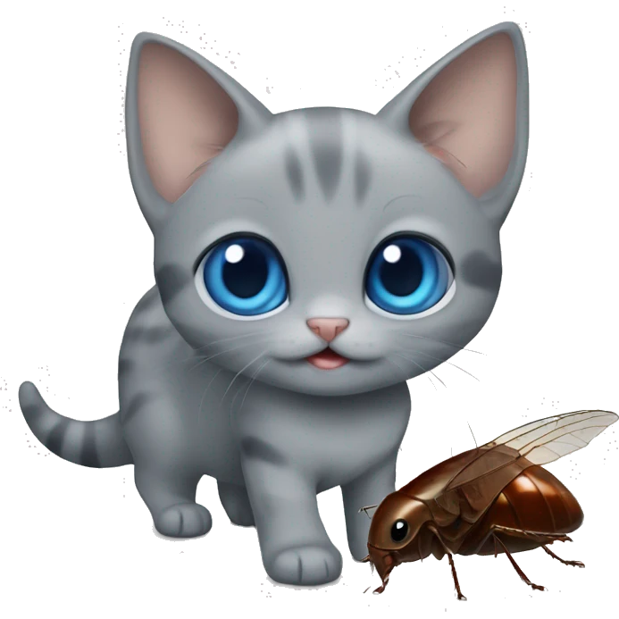blue eyes grey kitten and cockroach friends emoji
