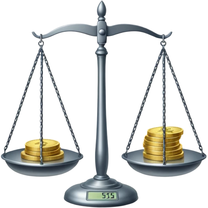 Весы с чашами в одной позитивная мысль о деньгах а в другой негативная мысль о деньгах emoji