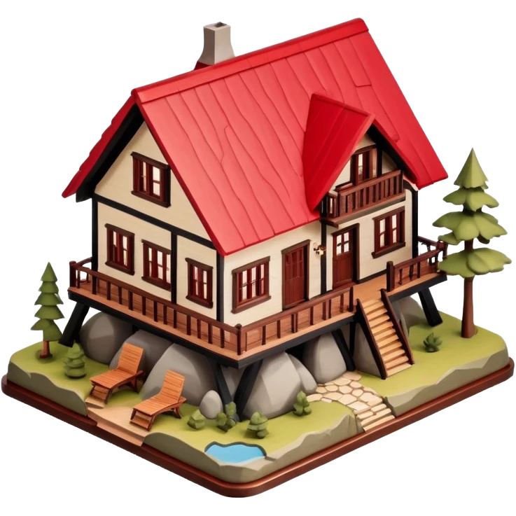 National Parks lodge, isometric dollhouse-style, realistic emoji