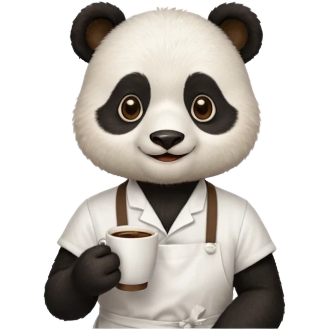 barista panda, wearing apron, holding coffee emoji