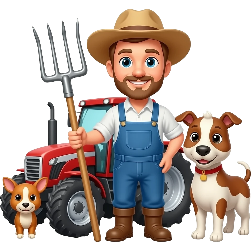 bauer mit tieren und mistgabel und traktor emoji
