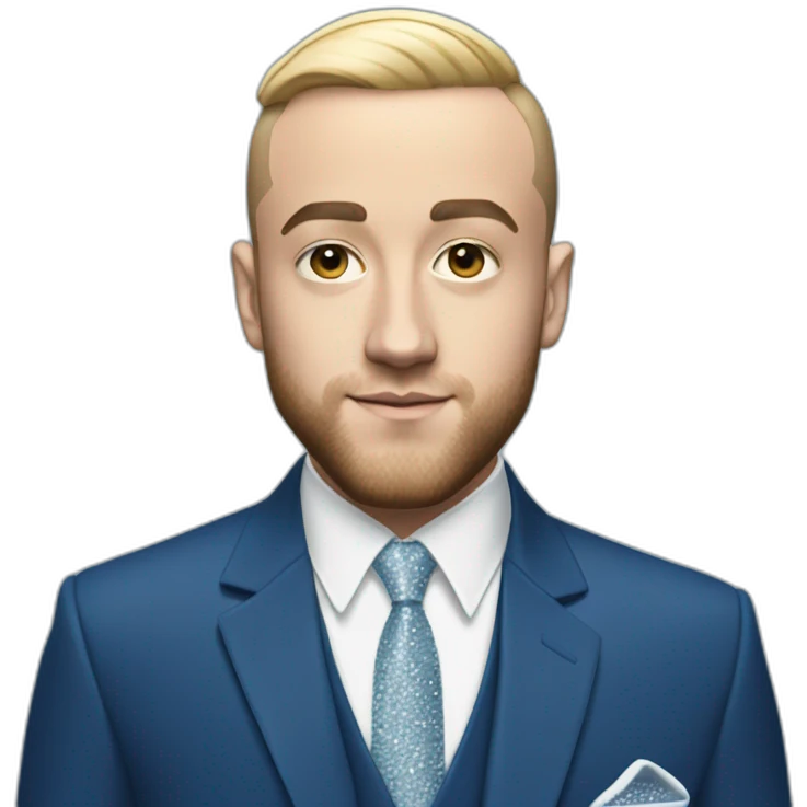 mac miller with a blonde comb over skin fade wearing a blue suit diamond necklace emoji