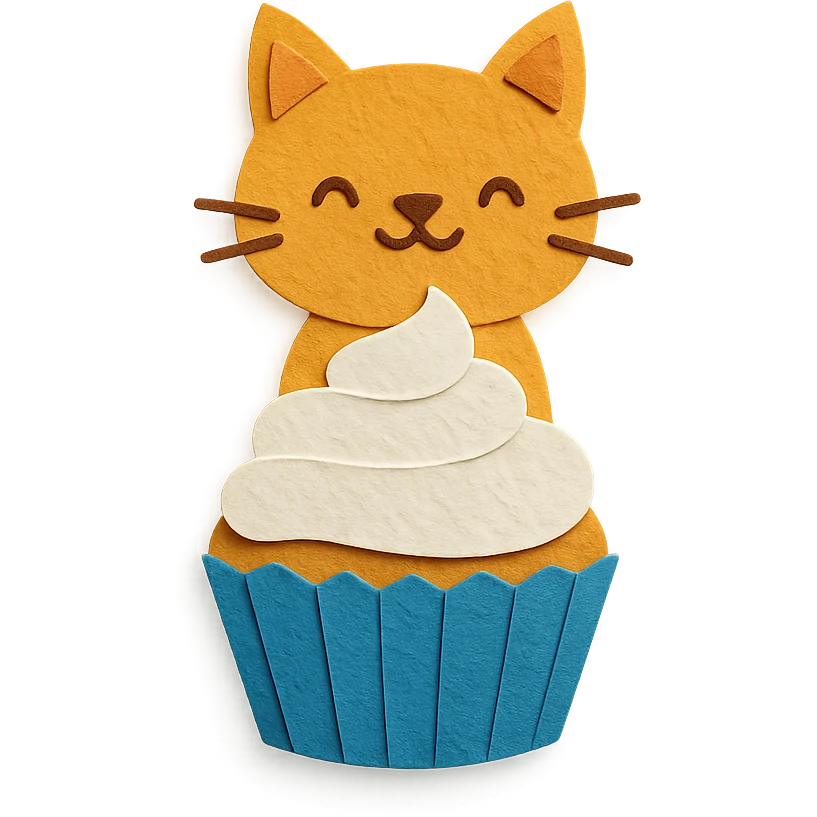 paper craft style cupcake with a cat emoji