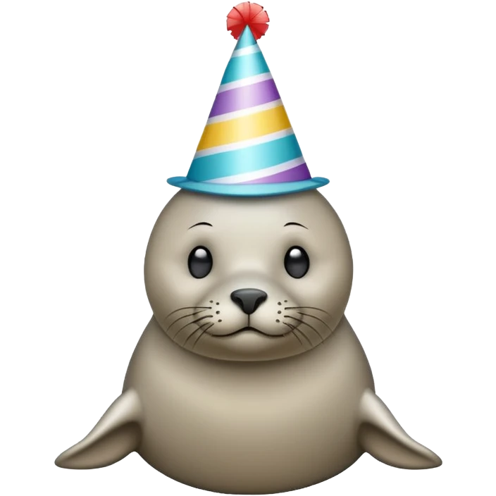 A seal with a party hat, simple classic emoji style like on mobile phones emoji