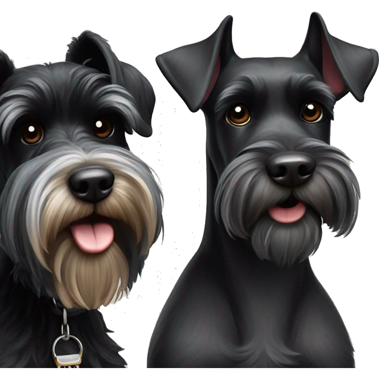 Black miniature schnauzer next to a black gient schnauzer  emoji