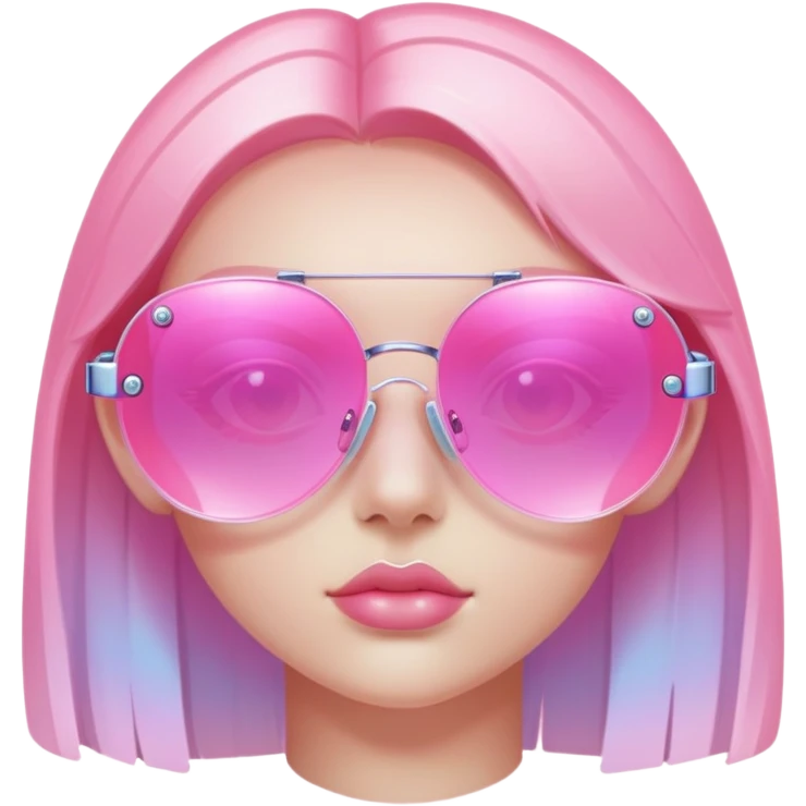 Y2K iridescent pink frameless sunglasses, cyber aesthetic, transparent gradient lens, futuristic emoji