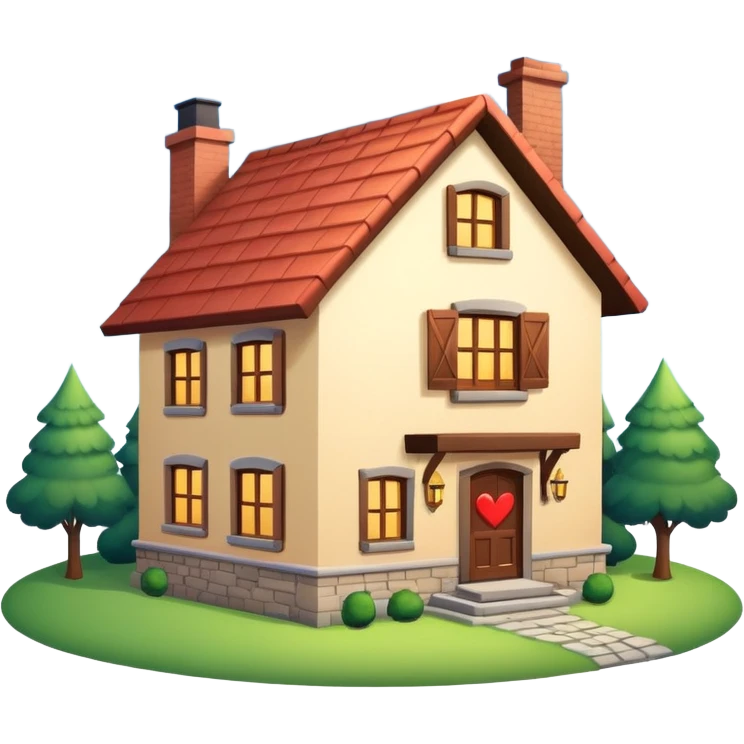 cozy house with a heart floating above the chimney, neutral background emoji