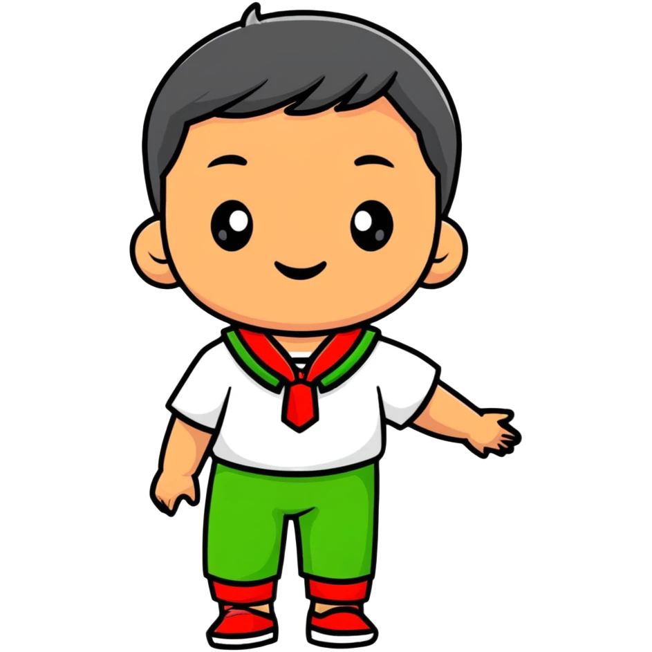 Indonesian child celebrating independence day with red and white accessories emoji