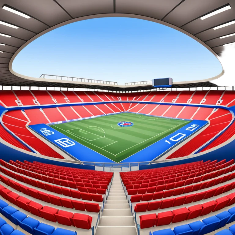 fc basel soccer stadium with mainly blue seats. however,on one side of the stadium red seats form the name ‚fc basel‘ emoji