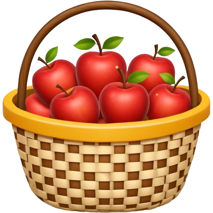 woven basket with apples and white checkered cloth, yellow emoji