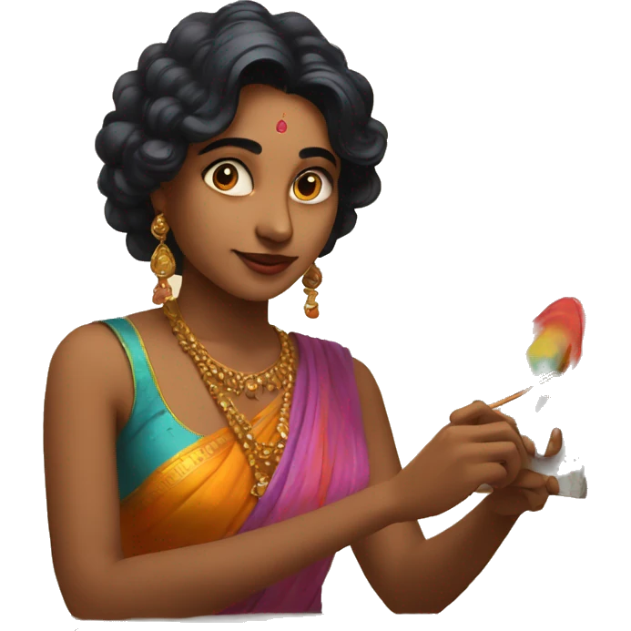 indian artist painting something colorful on the canvas emoji