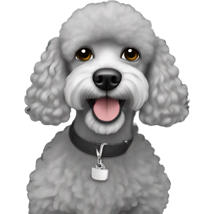 french poodle shaved facial hair in an hyundai accent gray  emoji