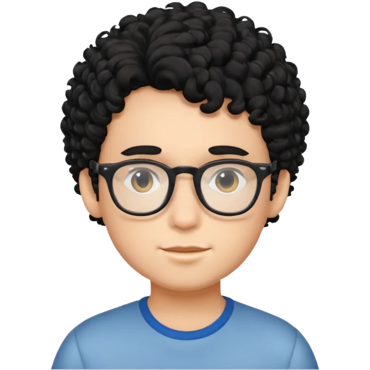 faça um garoto com cabelo preto cacheado, com óculos  emoji