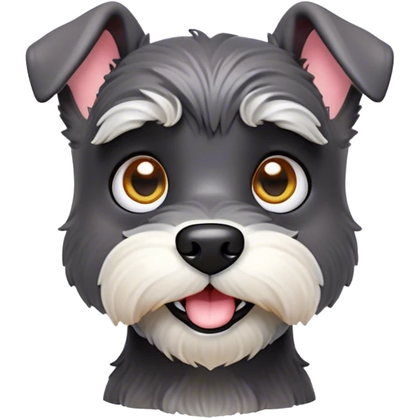 Cinematic Comical Miniature Schnauzer Portrait Emoji, Head tilted dramatically with a comically shocked expression and large, animated eyes, featuring a sharply defined salt-and-pepper fur with exaggerated, humorous eyebrows, simplified yet hilariously detailed, glowing with a bold, playful radiance, high shine, exuding a spirited and cheeky charm, styled with a soft glowing outline, capturing the essence of a Miniature Schnauzer that appears ready to dash into a burst of comic energy! emoji