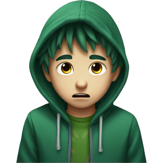 a boy wearing hoodie look like deku who is a gamer crying emoji