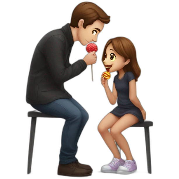 Request ➝  Draw me : girl on her two knees eating a lollipop side view man emoji