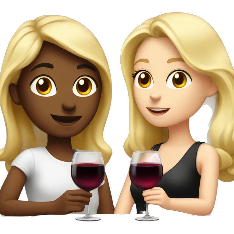 Two beautiful blondes drinking red wine with black guy emoji