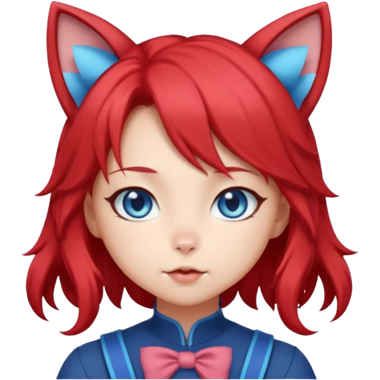 cute anime cat-girl with cat ears, red blowing hair emoji