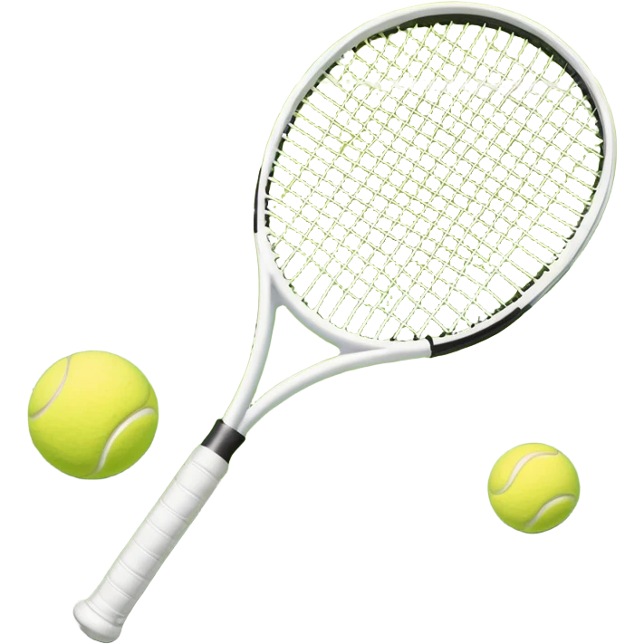 A tennis racket and ball positioned on a grass court, with the net and lines clearly visible in the background. The scene emphasizes the classic elements of the sport, capturing the energy and precision of a tennis match. emoji