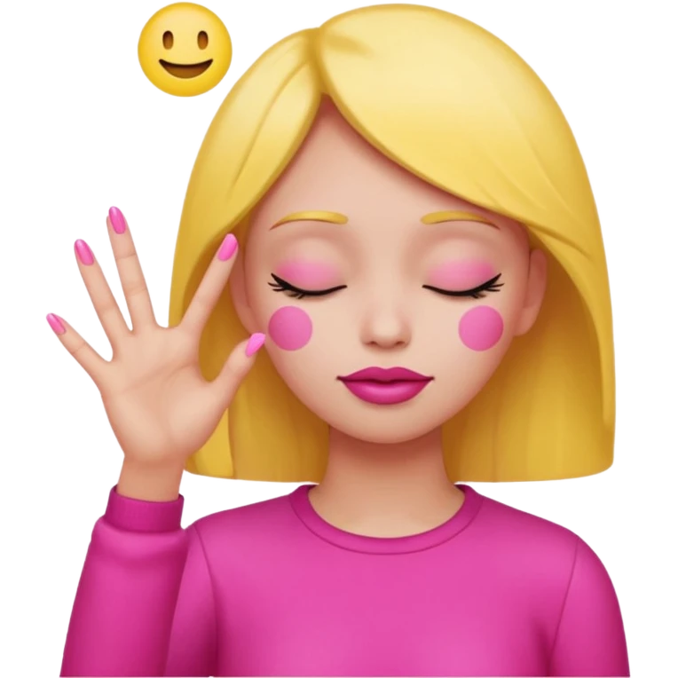 Yellow circle emoji sighing and drumming fingers up the side of their head the eye is closed it is a side profile pink lipstick and pink nails emoji