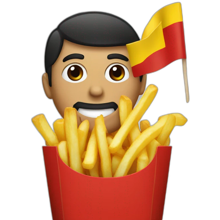 Belgium flag with a man eating French fries emoji