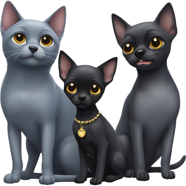 a big russian blue cat and two small black chihuahuas emoji