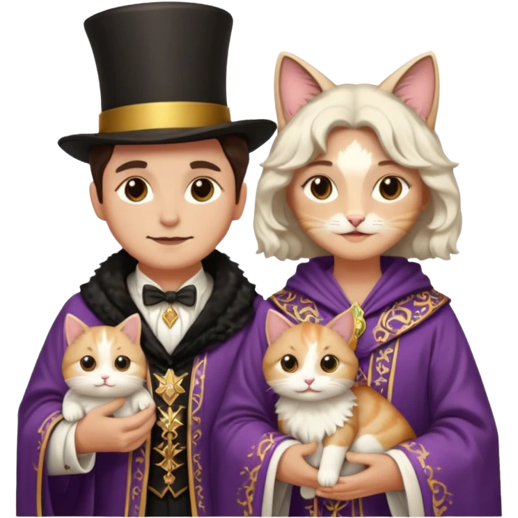 magician couple and their pet cat emoji