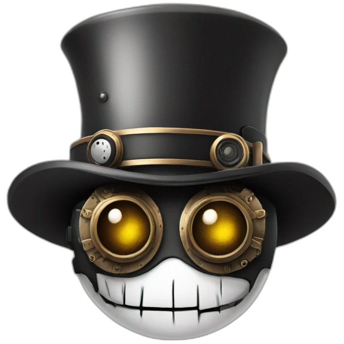 Black & white eyes man with steampunk hat with skull emoji