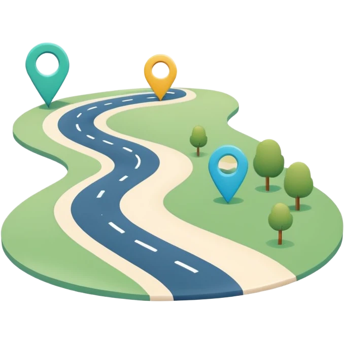 Simple flat map icon, curved road with location pin, rounded lines, minimal style, pastel colors, no background, app icon style
 emoji