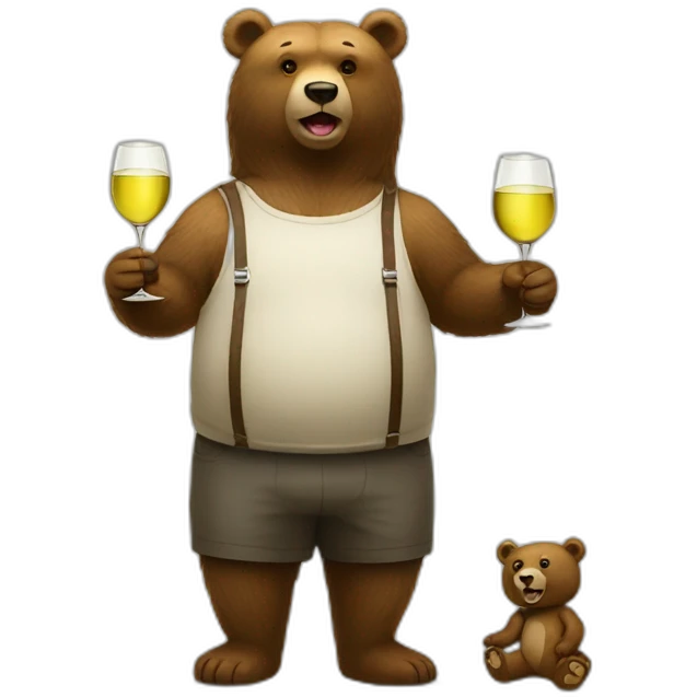 two different size bears drinking white wine standing emoji