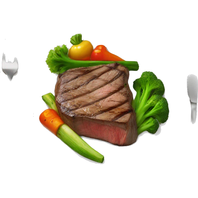 cooked steak and cooked veggies on a plate emoji