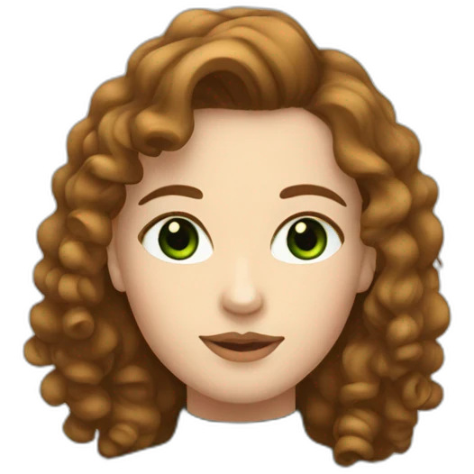 white girl with green eyes and curly brown mullet wearing a black turtleneck  emoji