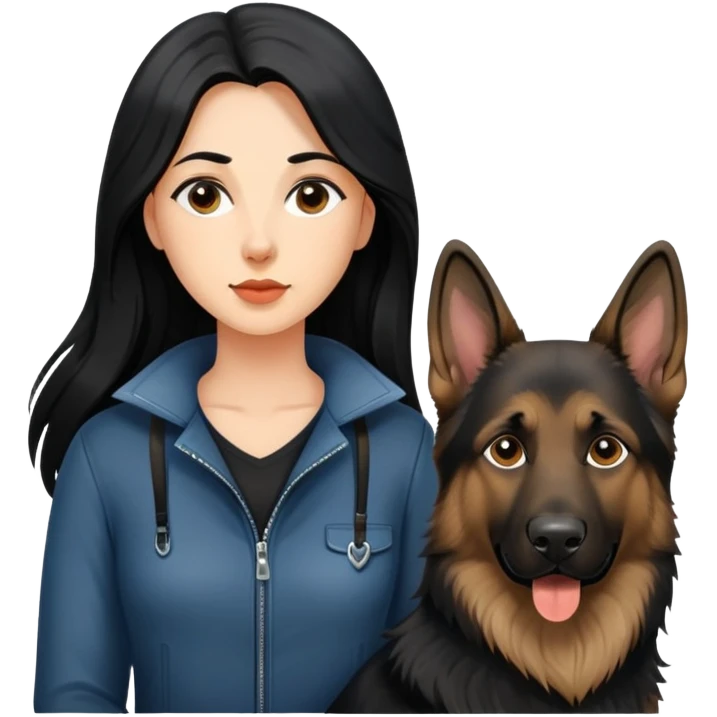 woman with black long hair with german shepherd emoji