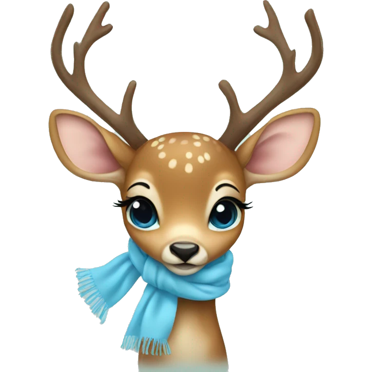 cute deer with baby blue scarf and bow emoji