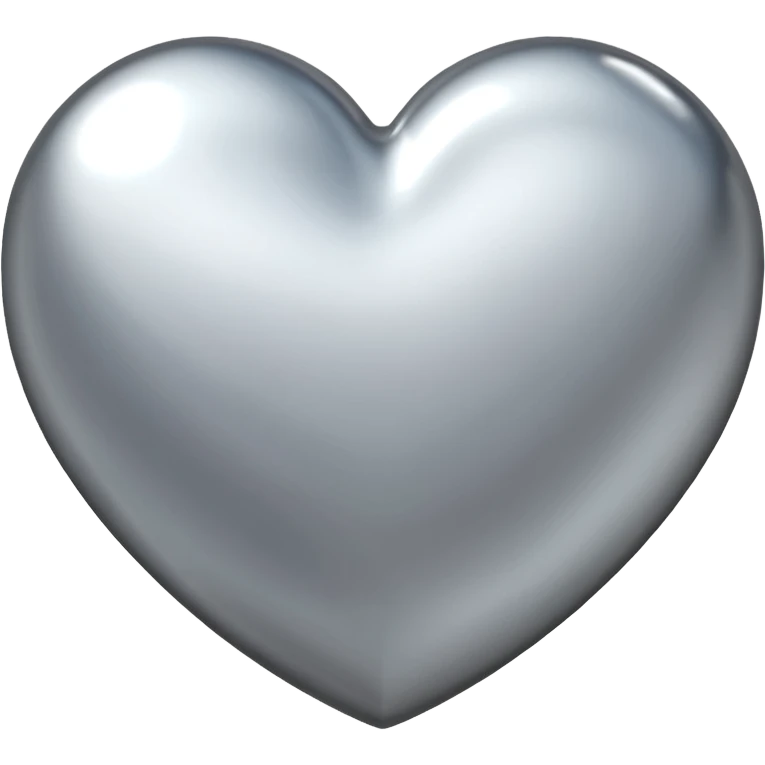 Liquid chrome heart emoji, silver metallic color, iOS emoji style, smooth reflective surface, rounded shape, realistic highlights, minimal background emoji