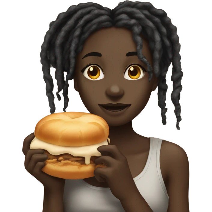 Pretty darkskin Black girl with dreads eating a honeybun emoji