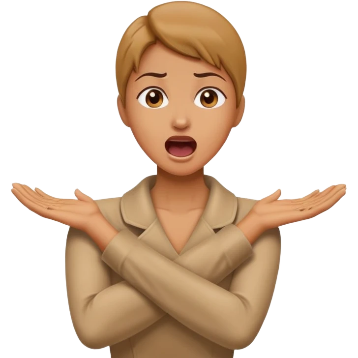 Woman holding her neck, crossing arms, screaming ￼ emoji