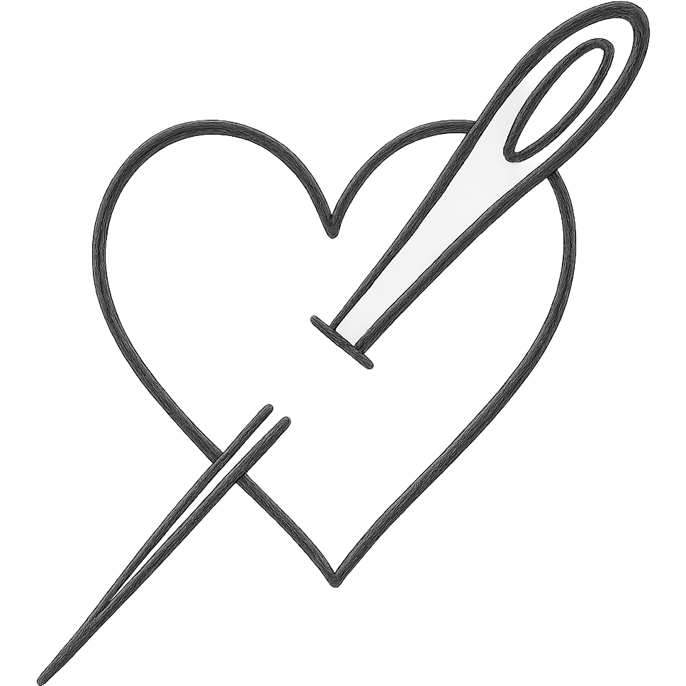 Make the needle much bigger while keeping the heart and hand drawn black outline style the same. Remove the background. emoji