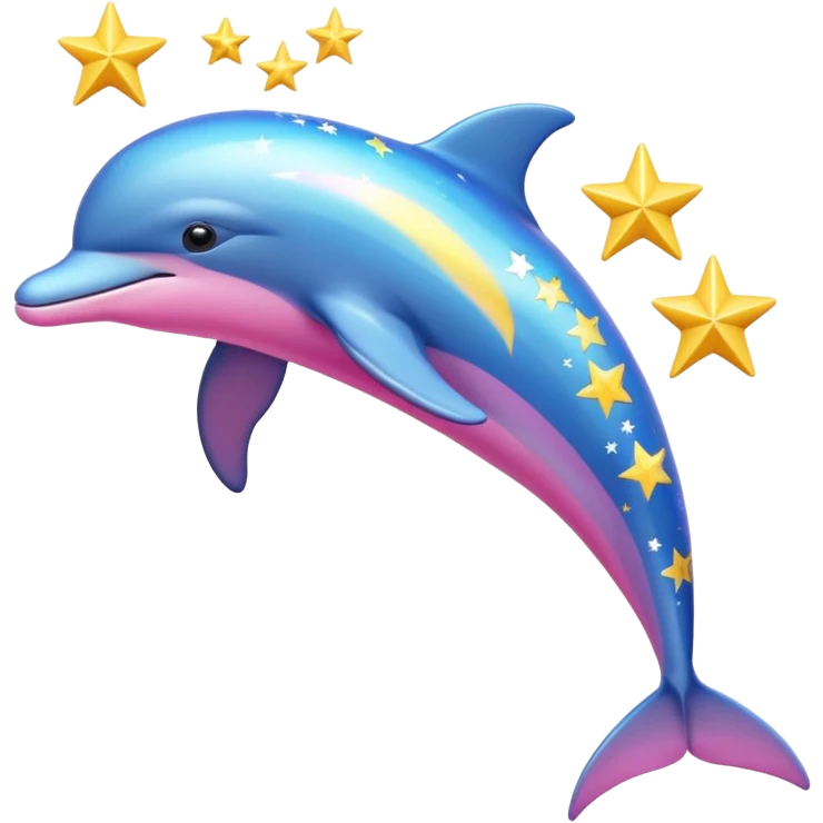 Blue, Yellow and pink streaked Dolphin with stars on it emoji