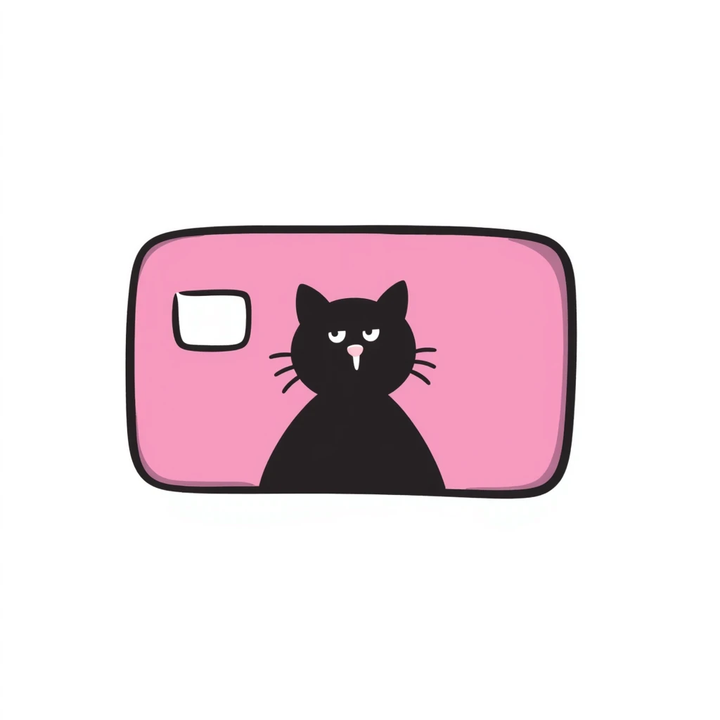 A pink credit card with a cat emoji