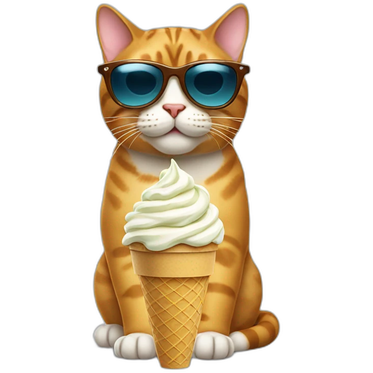 Cat with sunglassas and eats ice cream emoji