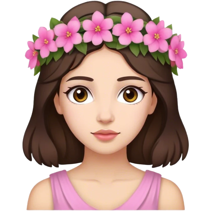 Greek looking brunette with pink flower crown emoji