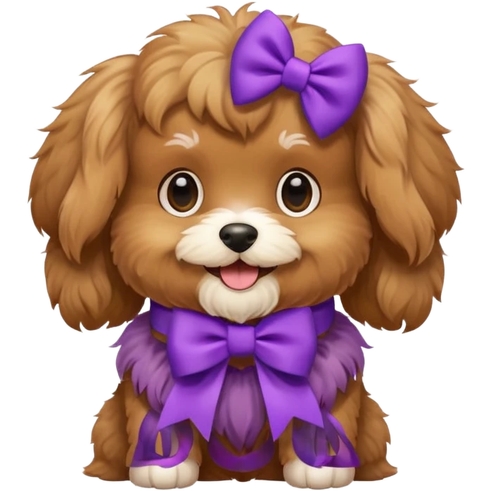 Cavoodle wearing purple bows emoji