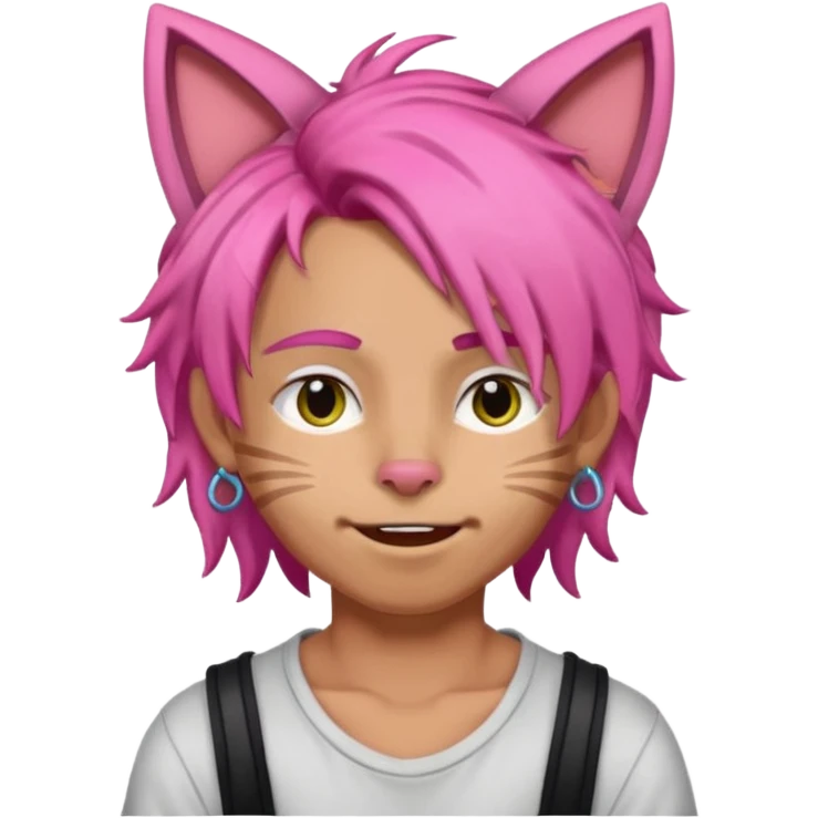boy with pink dreads and cat ears, winking emoji