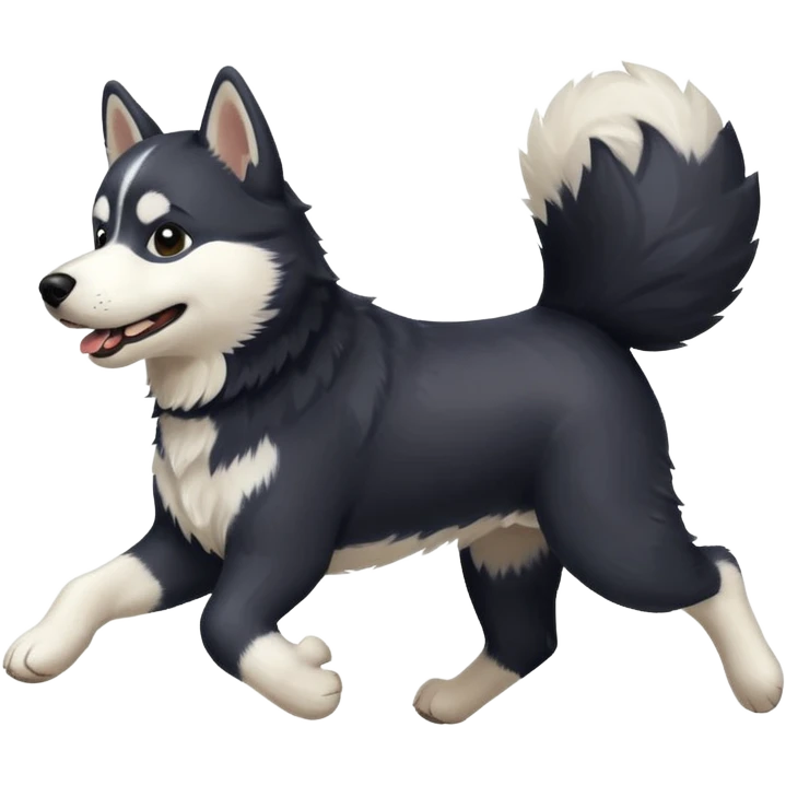 a black and white husky dog running towards the left emoji