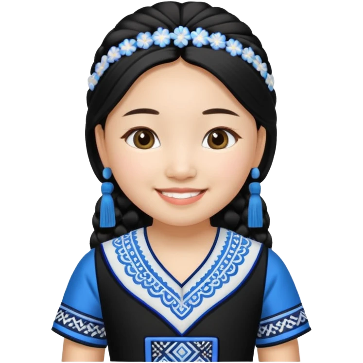 Make a hmong girl emoji in a blue, white, and black Hmong inspired dress emoji
