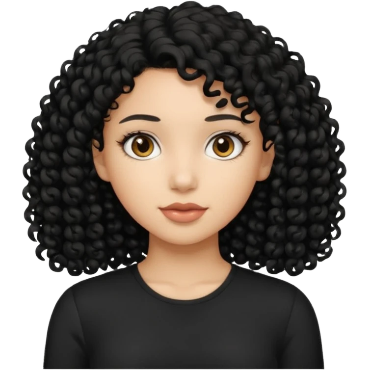 girl, black curly hair, black top emoji