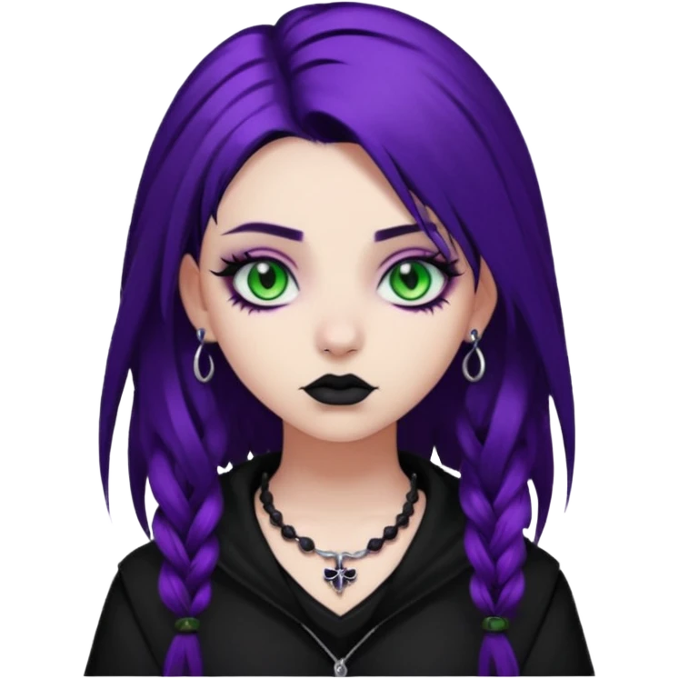 Goth girl with black and purple split dye hair green eyes and piercings  emoji