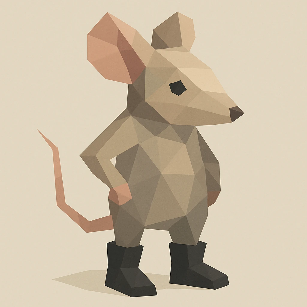 mouse character wearing black boots, low-poly polygonal style, simple background emoji