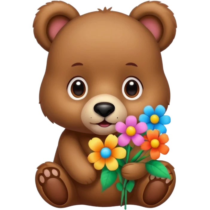 Cute bear with puppy dog eyes holding flowers emoji